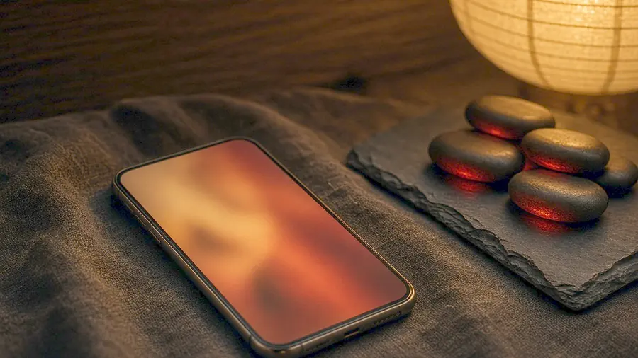 Asian massage near me - venue listing open on a phone beside draped silk and bare skin