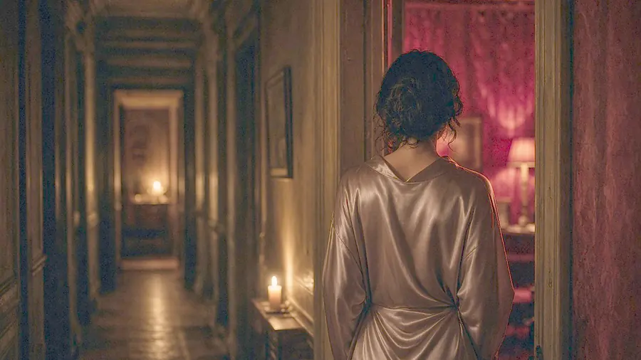 Erotic massage near me - candlelit rooms along a dim corridor, choosing where to go