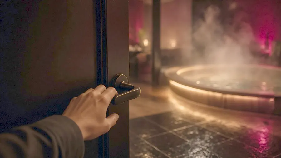Erotic spa near me - warm oil poured over bare shoulders at the start of a session