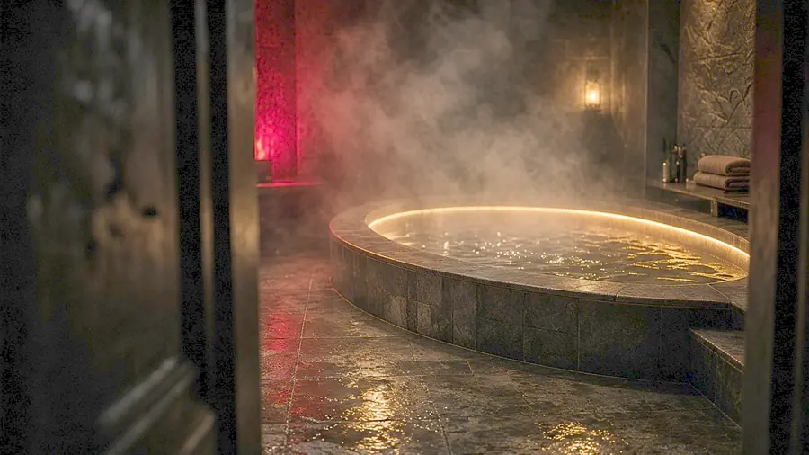 Erotic spa near me - oiled bare back on a massage table in candlelight