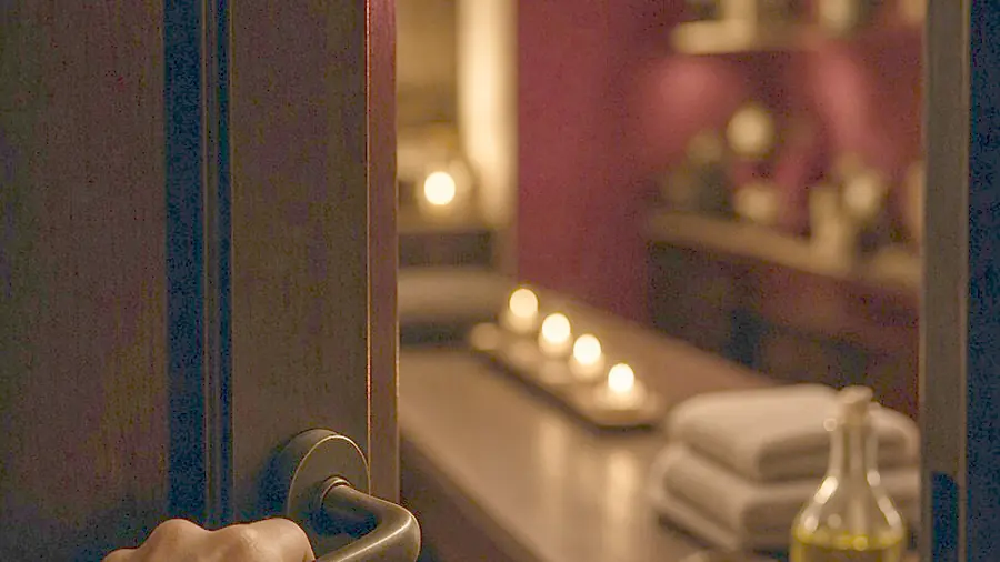 Full body massage near me - warm oil poured over bare shoulders at the start of a session
