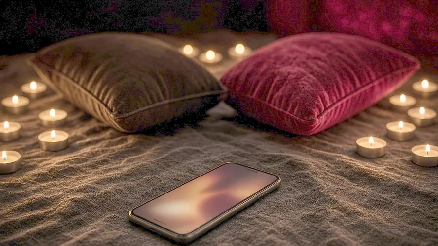 Tantra massage near me - venue listing open on a phone beside draped silk and bare skin