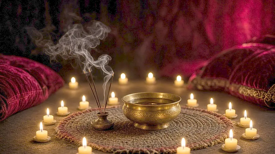 Tantric massage near me - a candlelit room and a body oiled for a session